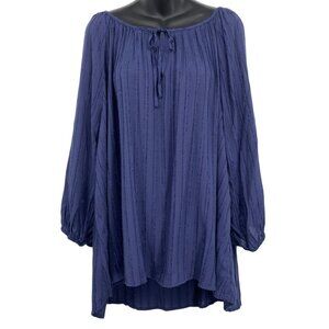 Meri Skye Women Plus Size 3X Off-Shoulder Blouse Tunic Top Blue Long Sleeve New